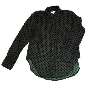 On 34th Womens S Long Sleeve Button Down Sheer Blouse Top Black Polka Dot witchy